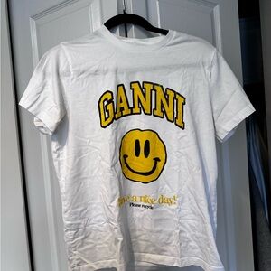 Ganni White Tee with Black Logo